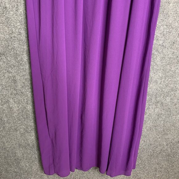 Unbranded Chiffon Maxi Dress Shift Lined Purple High Ruffle Neck Back Tie - Picture 3 of 7
